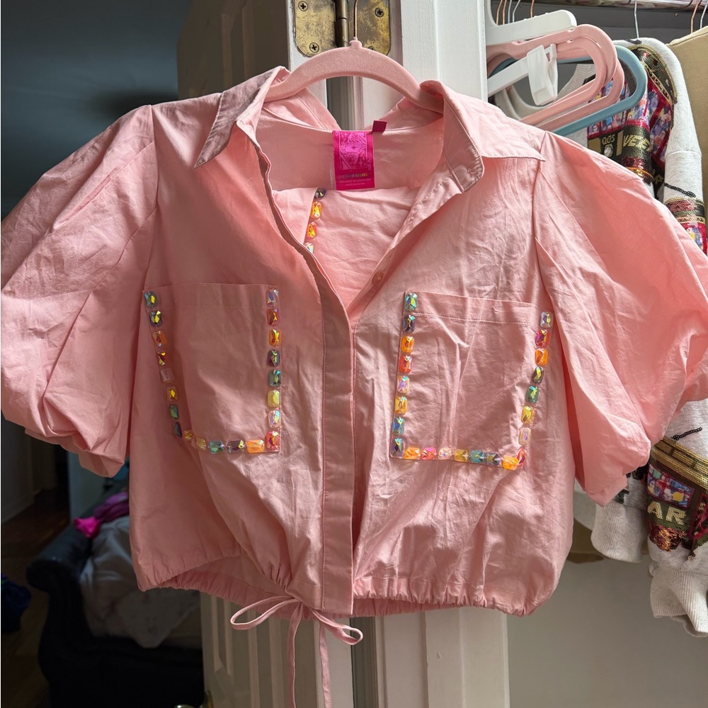 QUEEN OF SPARKLES Pink Beaded Blouse and Short Set